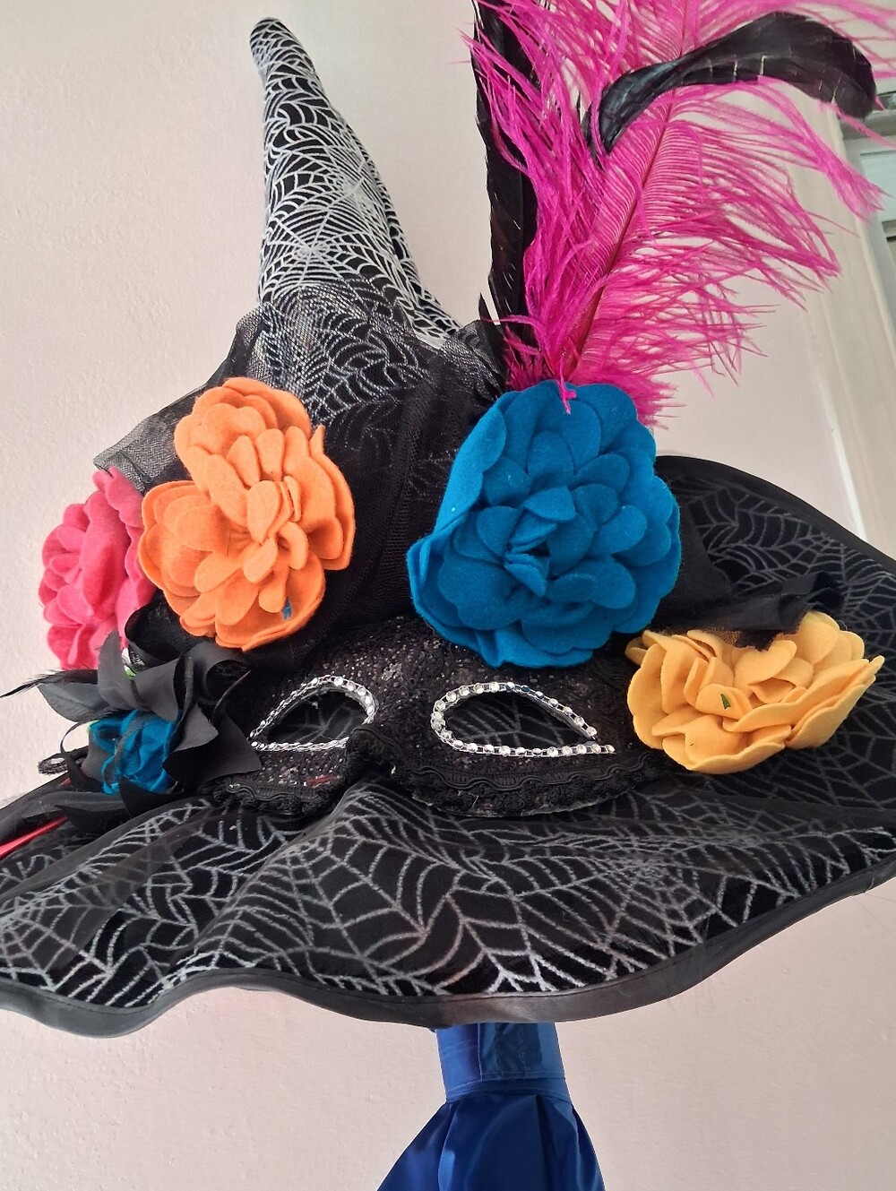 Halloween Witch Hat with Black Mask and Colorful Flowers - Unbranded